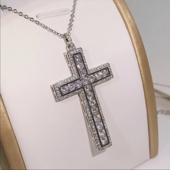 New 925 Silver Men Women Luxury Cross Diamond Necklace - Picture 11 of 16